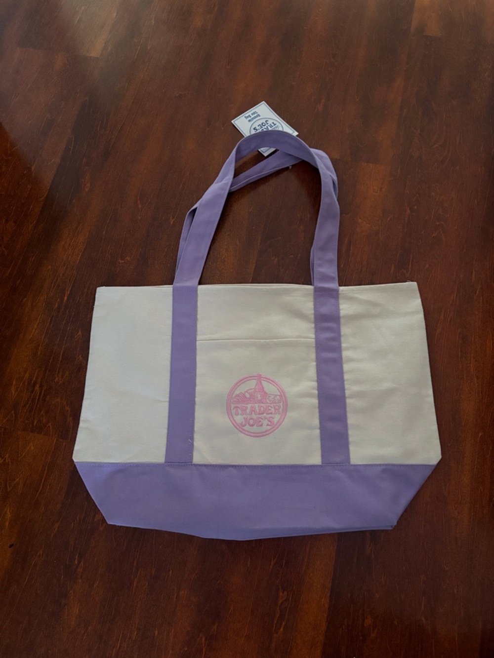 Trader Joe's Cream Canvas Tote with Lavender Accents